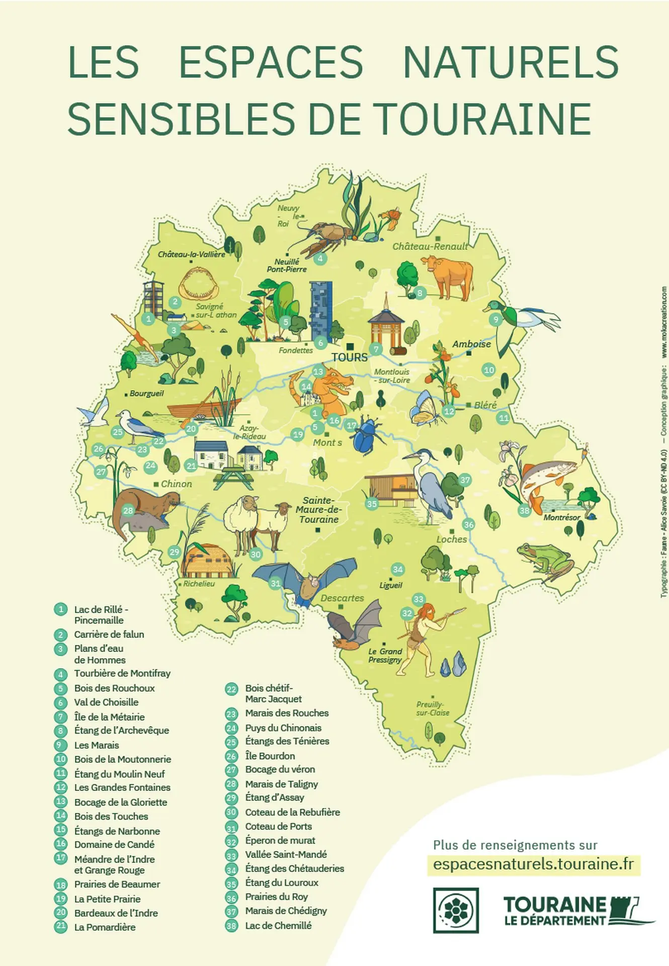 Carte des espaces naturels sensibles en touraine